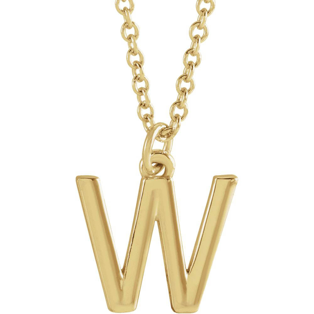 14k Yellow Gold 9.5mm Small Block Initial W Necklace, 18 Inch, Item N18194-W by The Black Bow Jewelry Co.