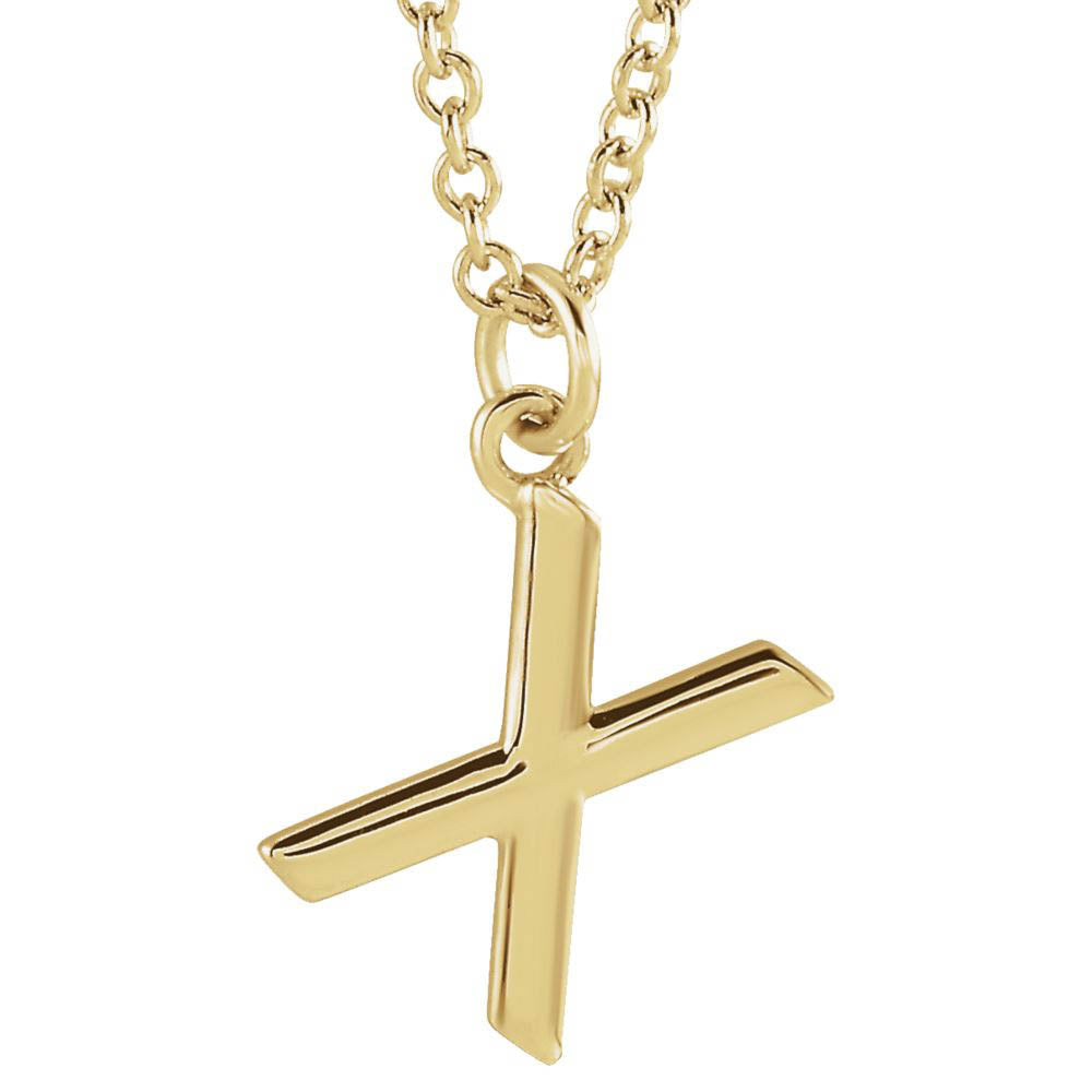 14k Yellow Gold 9.5mm Small Block Initial X Necklace, 18 Inch, Item N18194-X by The Black Bow Jewelry Co.