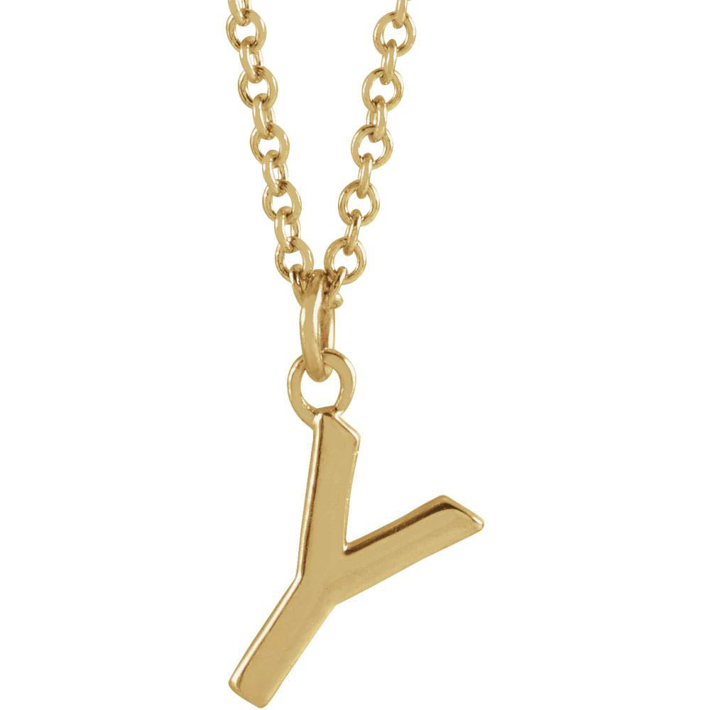 14k Yellow Gold 9.5mm Small Block Initial Y Necklace, 18 Inch, Item N18194-Y by The Black Bow Jewelry Co.