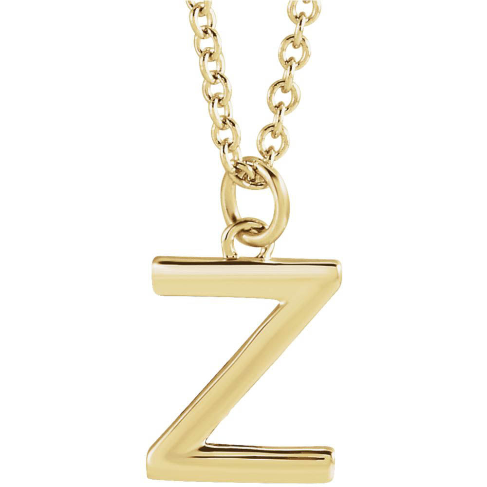 14k Yellow Gold 9.5mm Small Block Initial Z Necklace, 18 Inch, Item N18194-Z by The Black Bow Jewelry Co.