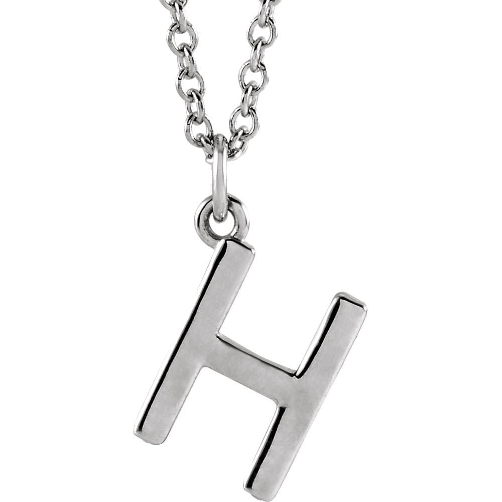 Platinum 9.5mm Small Block Initial H Necklace, 16 Inch, Item N18195-H by The Black Bow Jewelry Co.