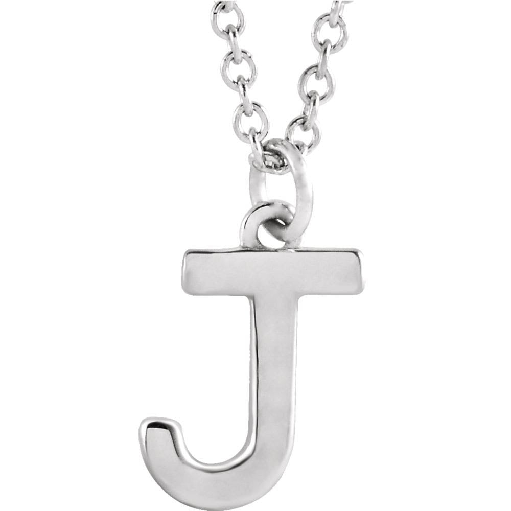 Platinum 9.5mm Small Block Initial J Necklace, 16 Inch, Item N18195-J by The Black Bow Jewelry Co.