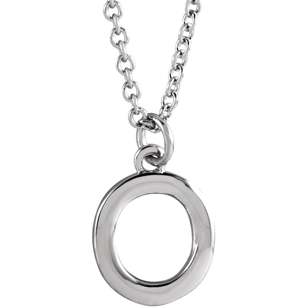 Platinum 9.5mm Small Block Initial O Necklace, 16 Inch, Item N18195-O by The Black Bow Jewelry Co.