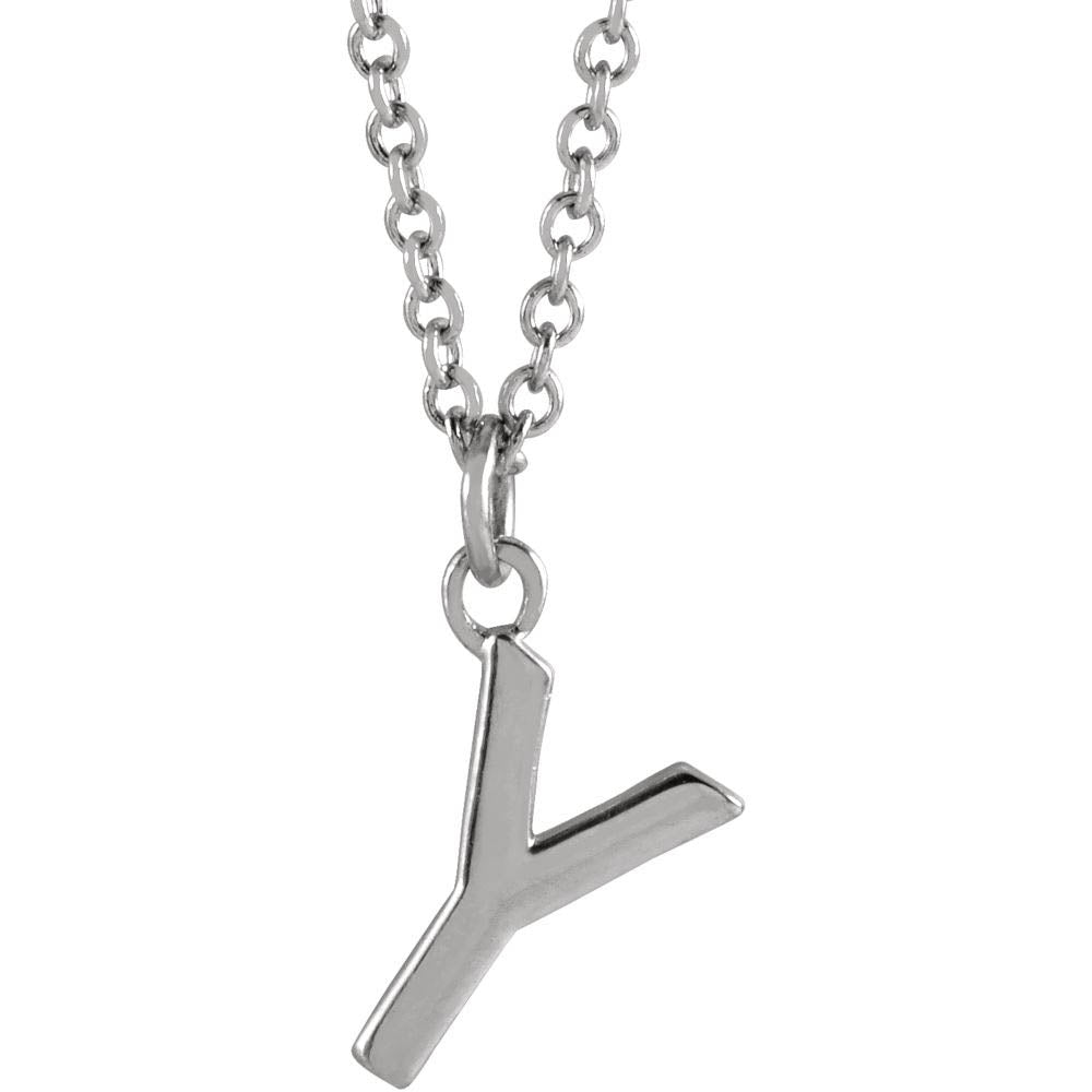 Platinum 9.5mm Small Block Initial Y Necklace, 16 Inch, Item N18195-Y by The Black Bow Jewelry Co.
