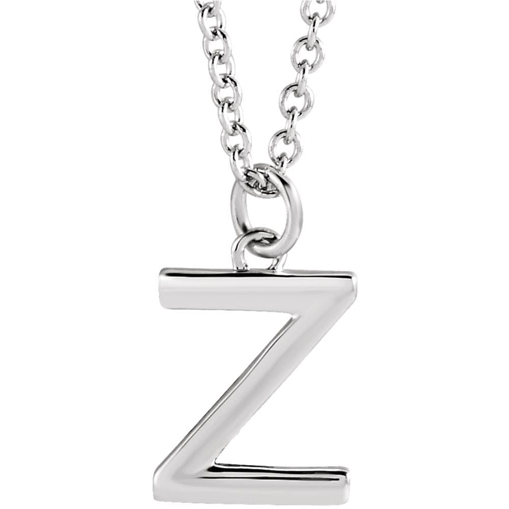 Platinum 9.5mm Small Block Initial Z Necklace, 16 Inch, Item N18195-Z by The Black Bow Jewelry Co.
