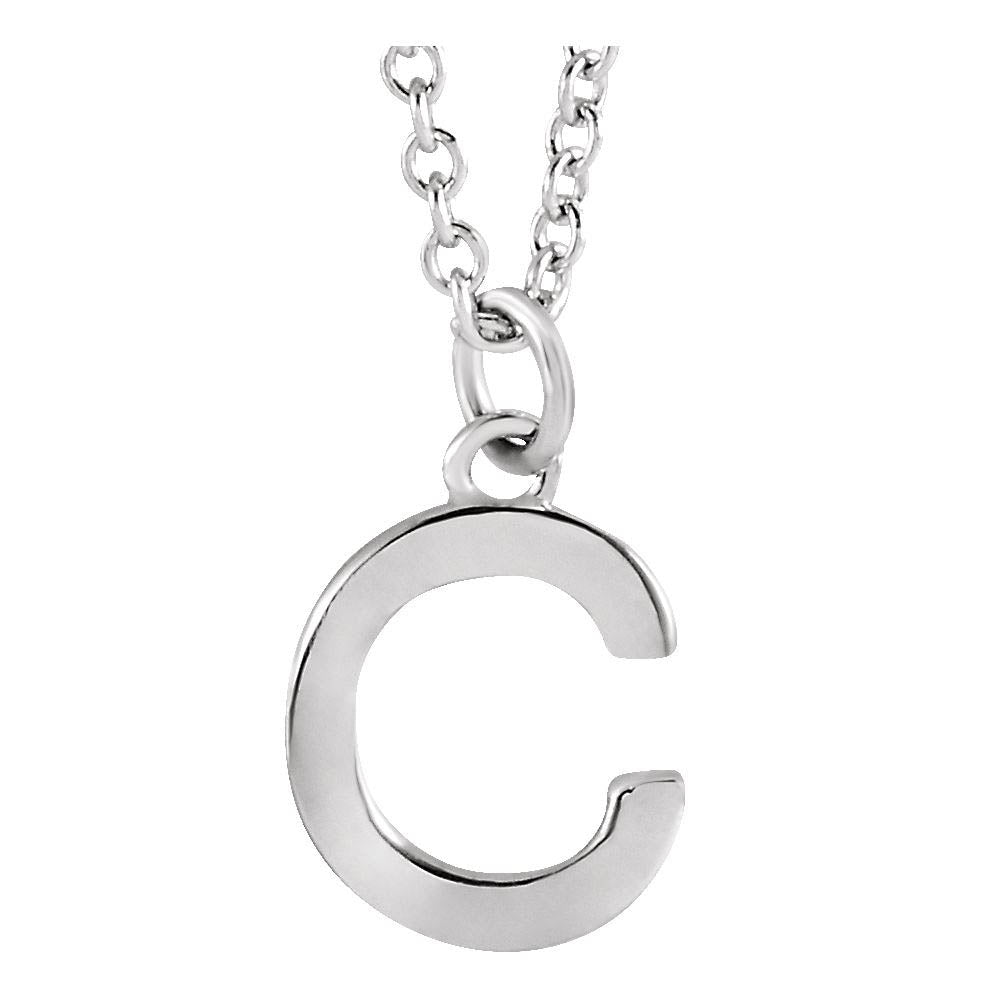 Platinum 9.5mm Small Block Initial C Necklace, 18 Inch, Item N18196-C by The Black Bow Jewelry Co.