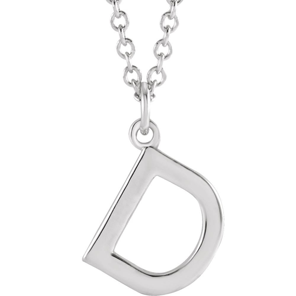 Platinum 9.5mm Small Block Initial D Necklace, 18 Inch, Item N18196-D by The Black Bow Jewelry Co.