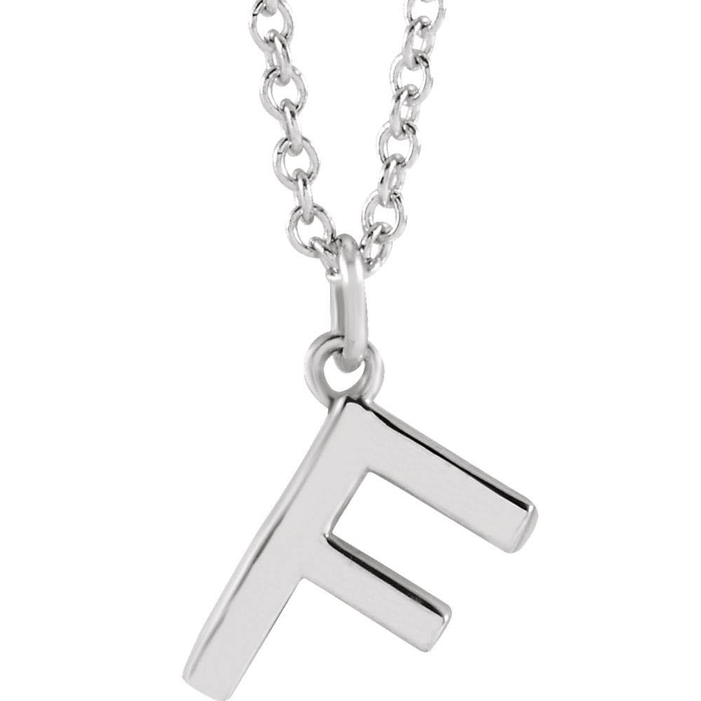 Platinum 9.5mm Small Block Initial F Necklace, 18 Inch, Item N18196-F by The Black Bow Jewelry Co.