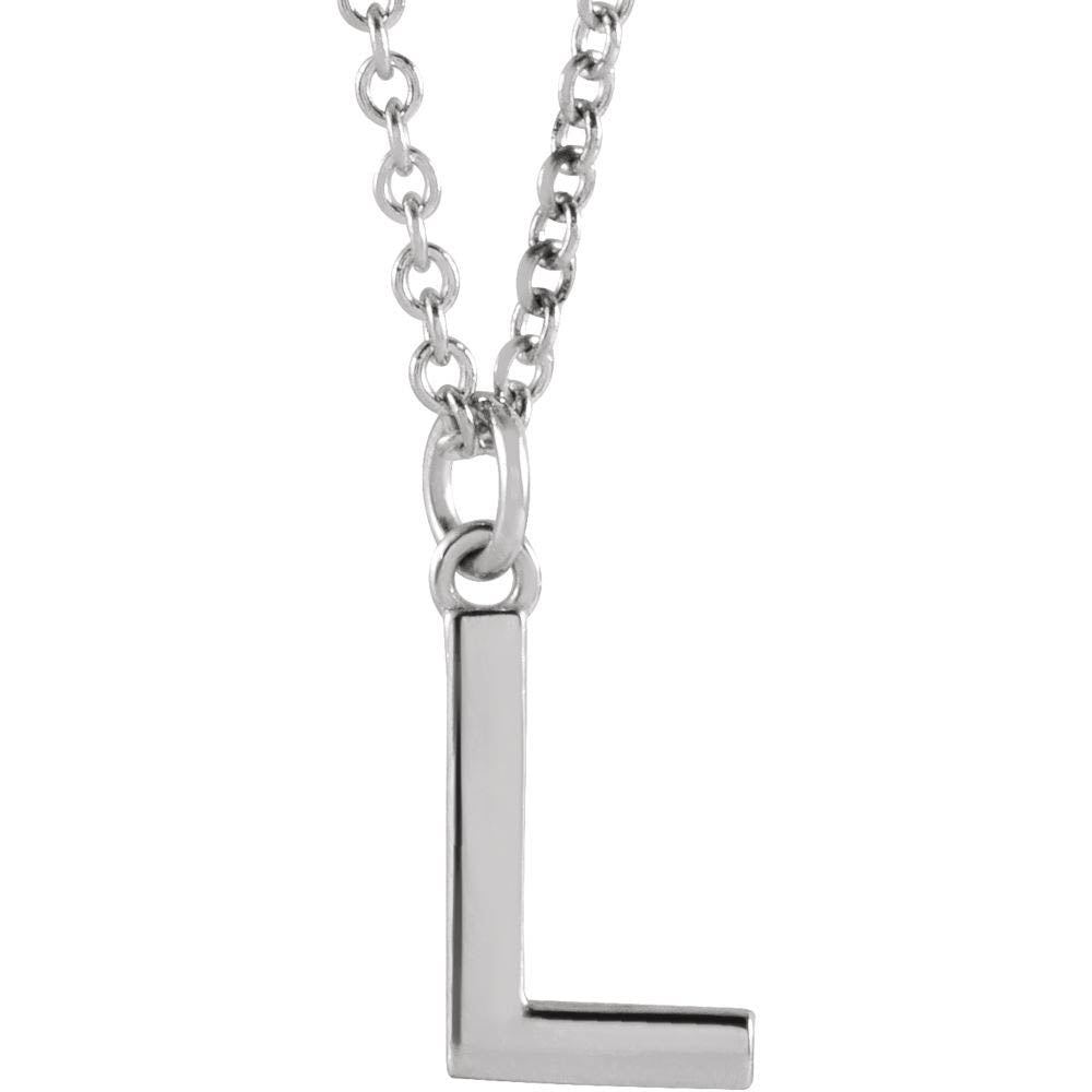 Platinum 9.5mm Small Block Initial L Necklace, 18 Inch, Item N18196-L by The Black Bow Jewelry Co.