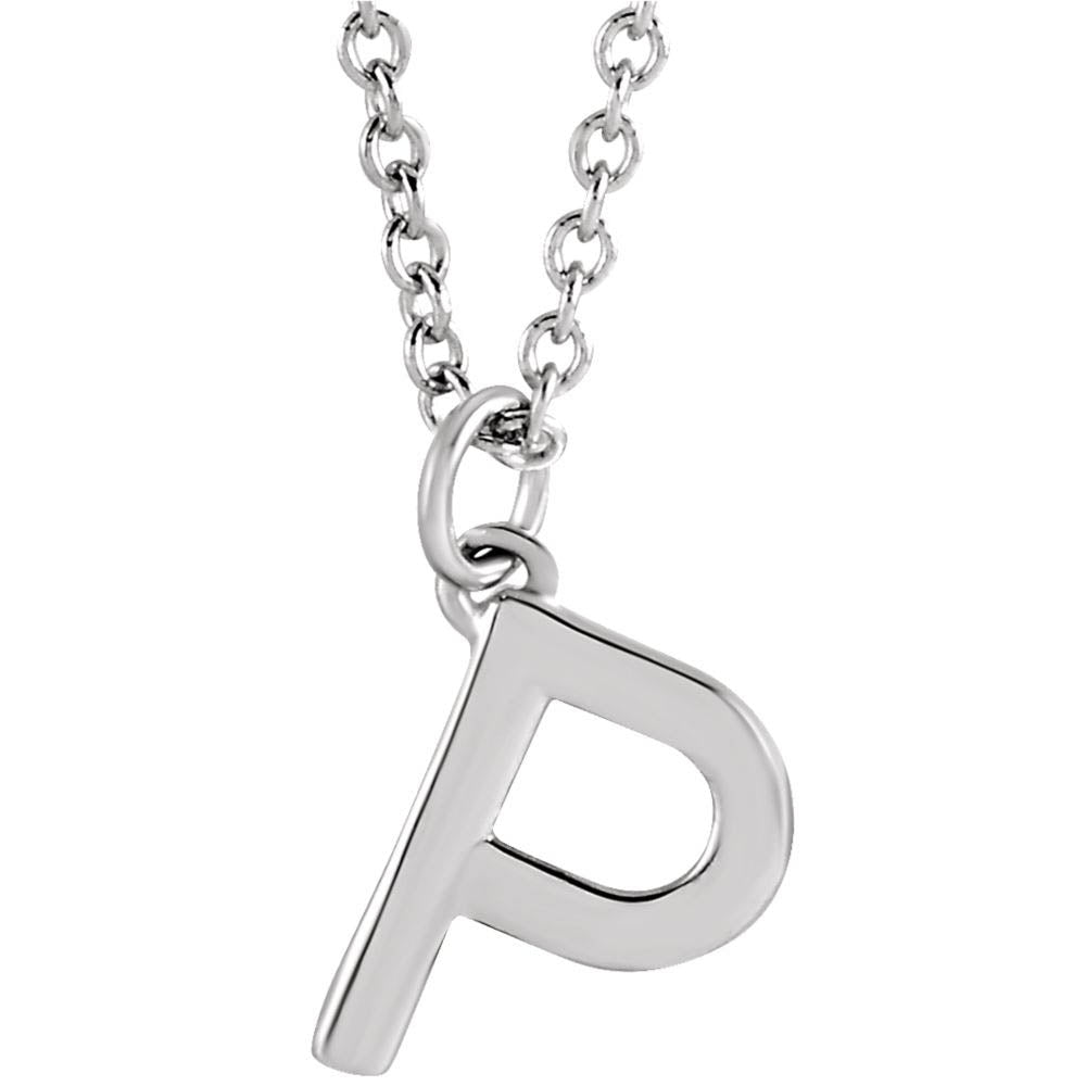 Platinum 9.5mm Small Block Initial P Necklace, 18 Inch, Item N18196-P by The Black Bow Jewelry Co.