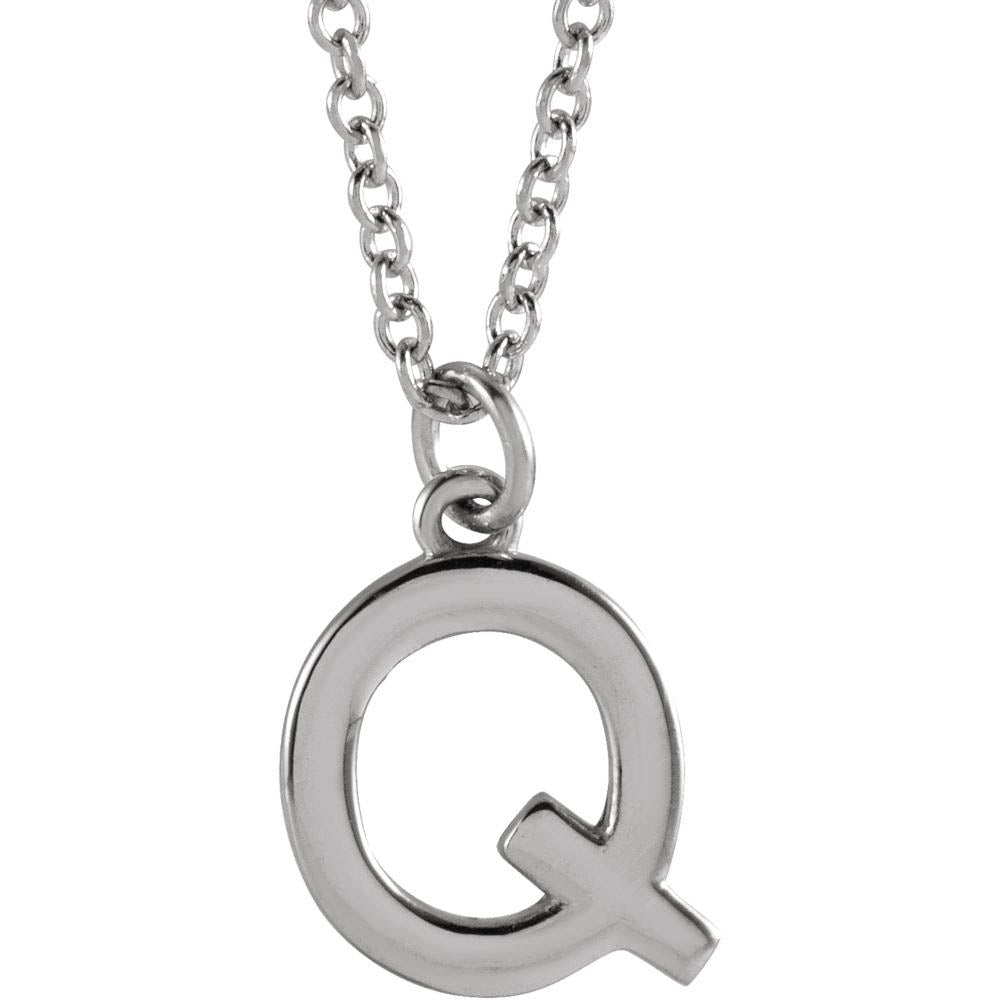 Platinum 9.5mm Small Block Initial Q Necklace, 18 Inch, Item N18196-Q by The Black Bow Jewelry Co.