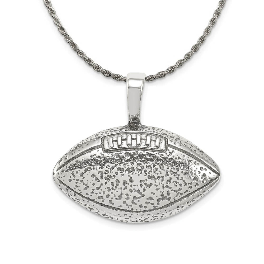 Sterling Silver 28mm Antiqued Football Pendant Necklace, Item N18201 by The Black Bow Jewelry Co.