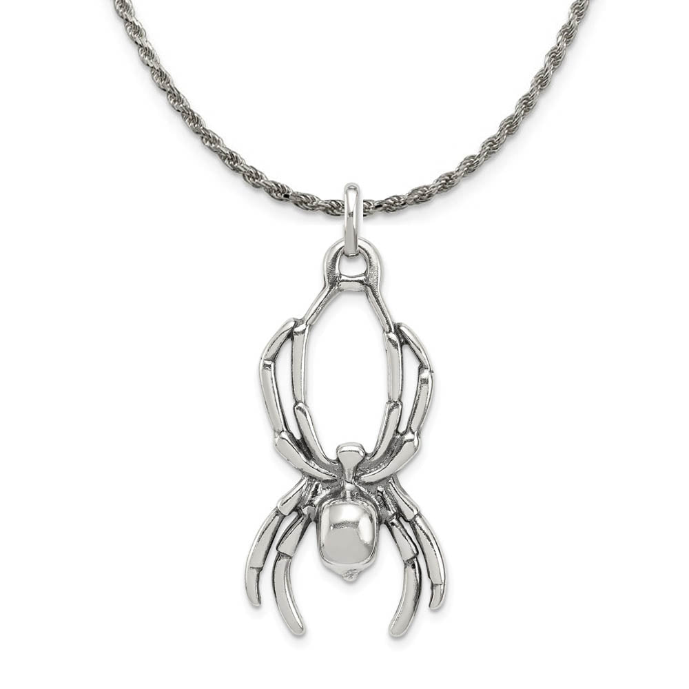 Sterling Silver Large 2D Antiqued Spider Pendant Necklace, Item N18207 by The Black Bow Jewelry Co.