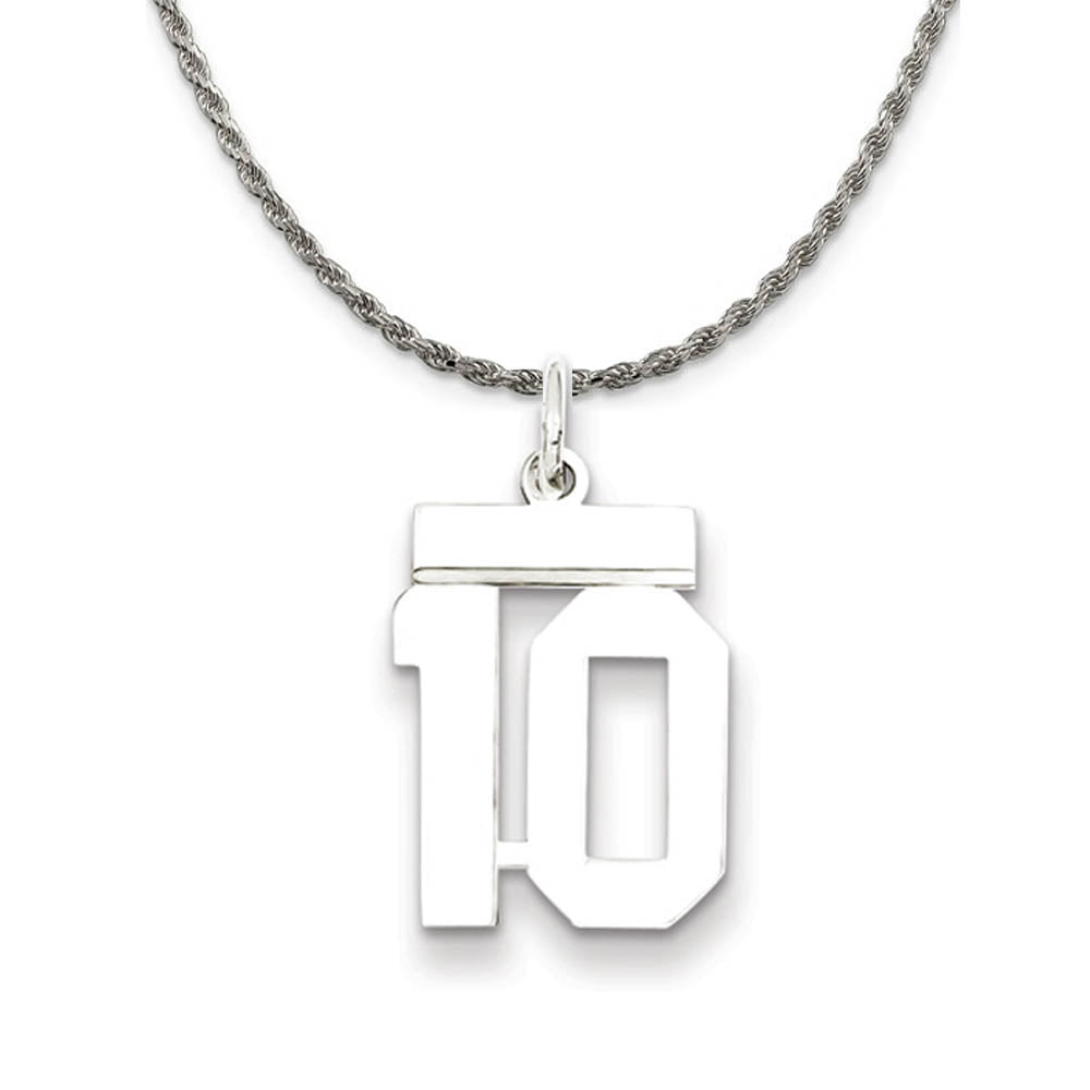 Sterling Silver Athletic Lg Polished Number 10 Necklace, Item N18226 by The Black Bow Jewelry Co.