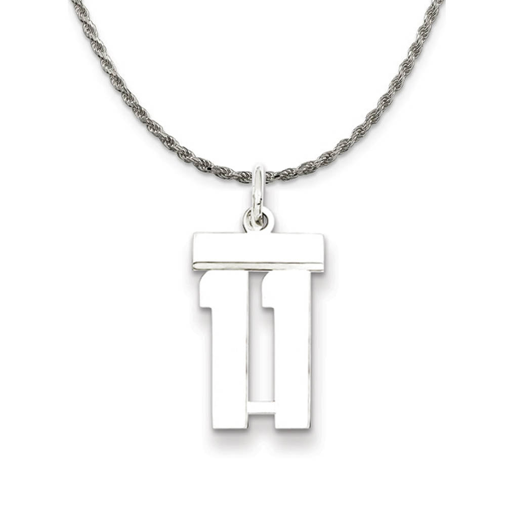 Sterling Silver Athletic Lg Polished Number 11 Necklace, Item N18227 by The Black Bow Jewelry Co.