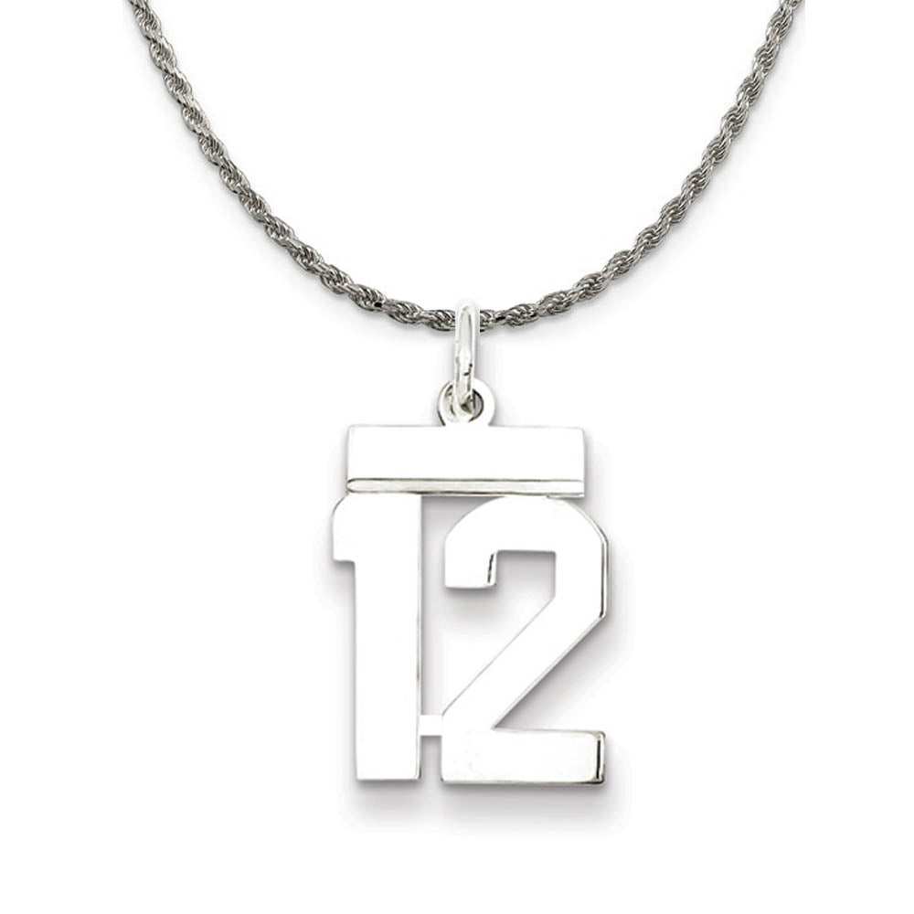 Sterling Silver Athletic Lg Polished Number 12 Necklace, Item N18228 by The Black Bow Jewelry Co.