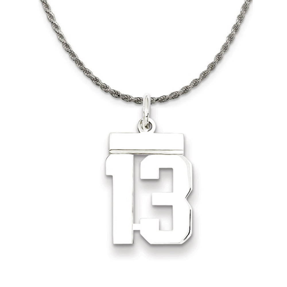 Sterling Silver Athletic Lg Polished Number 13 Necklace, Item N18229 by The Black Bow Jewelry Co.