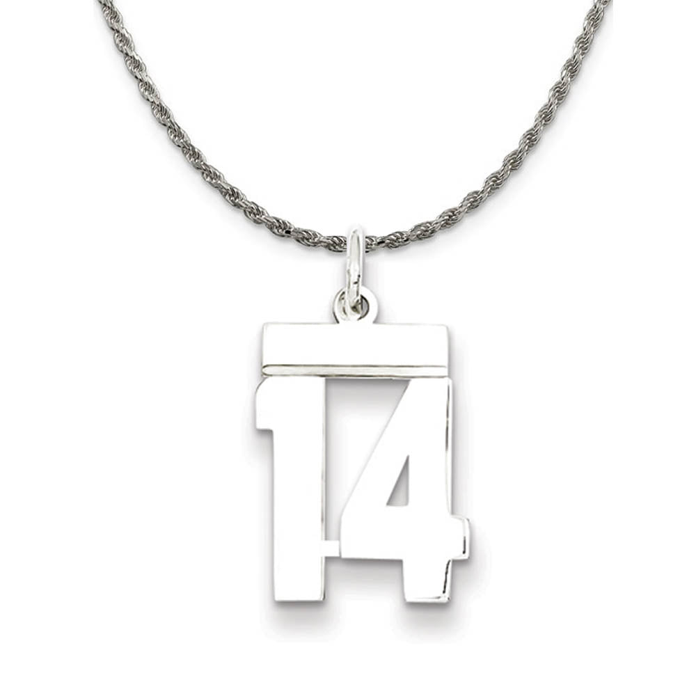 Sterling Silver Athletic Lg Polished Number 14 Necklace, Item N18230 by The Black Bow Jewelry Co.