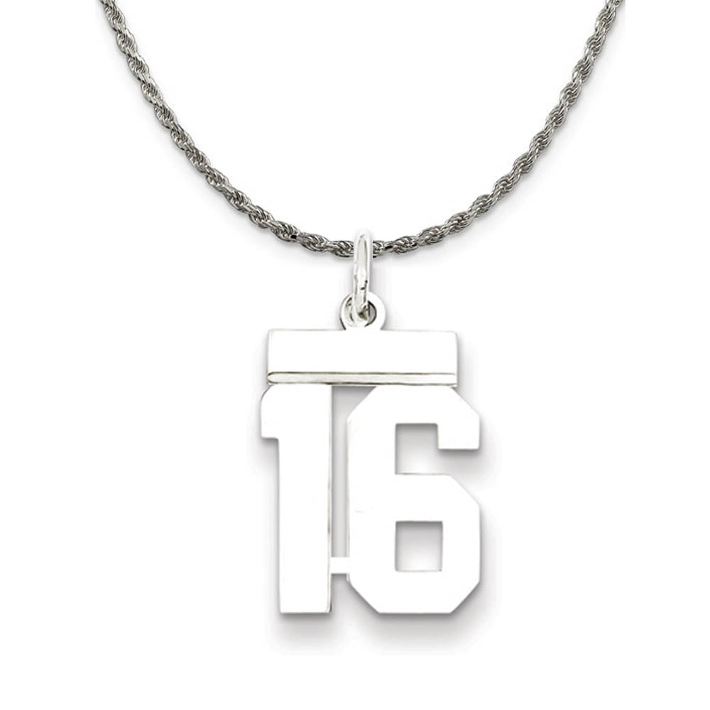 Sterling Silver Athletic Lg Polished Number 16 Necklace, Item N18232 by The Black Bow Jewelry Co.