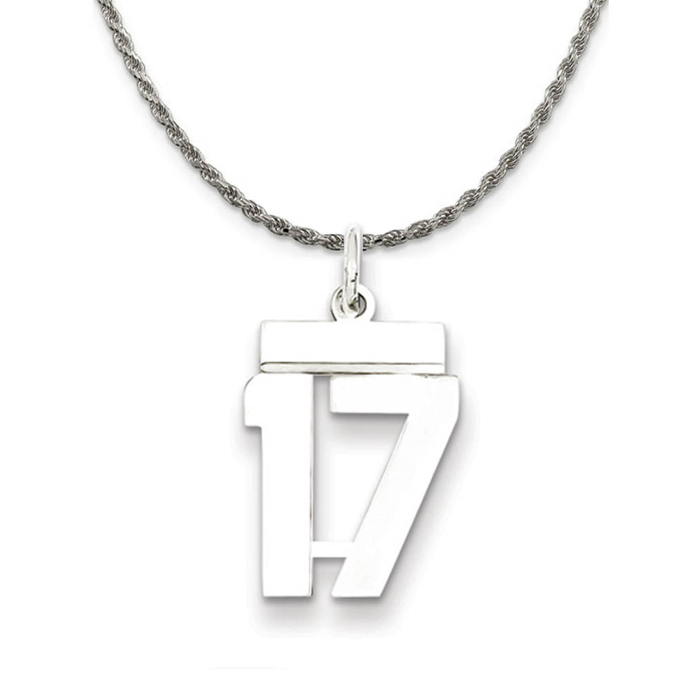Sterling Silver Athletic Lg Polished Number 17 Necklace, Item N18233 by The Black Bow Jewelry Co.
