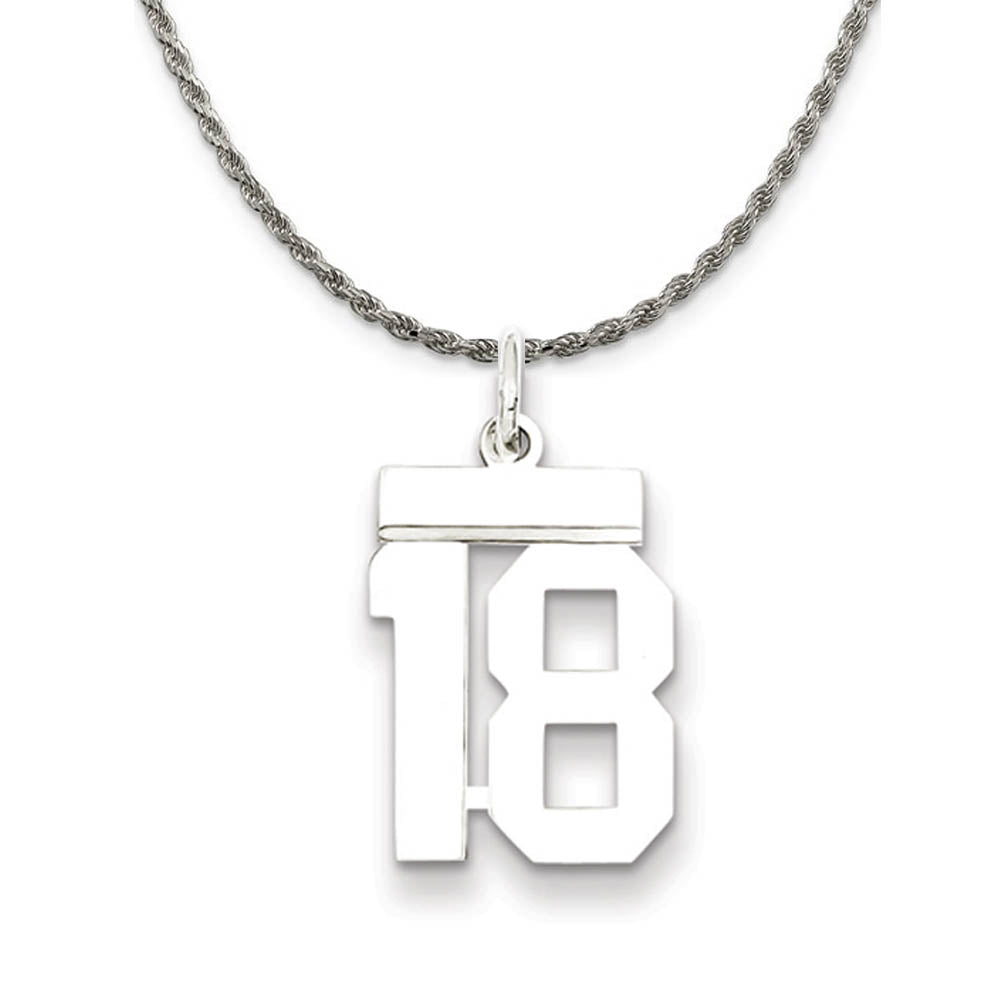 Sterling Silver Athletic Lg Polished Number 18 Necklace, Item N18234 by The Black Bow Jewelry Co.