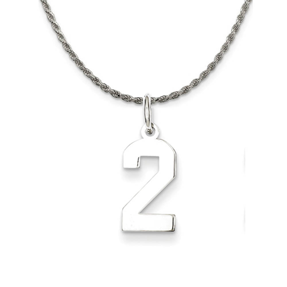 Sterling Silver Athletic Lg Polished Number 2 Necklace, Item N18236 by The Black Bow Jewelry Co.