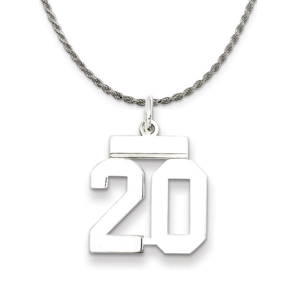 Sterling Silver Athletic Lg Polished Number 20 Necklace, Item N18237 by The Black Bow Jewelry Co.