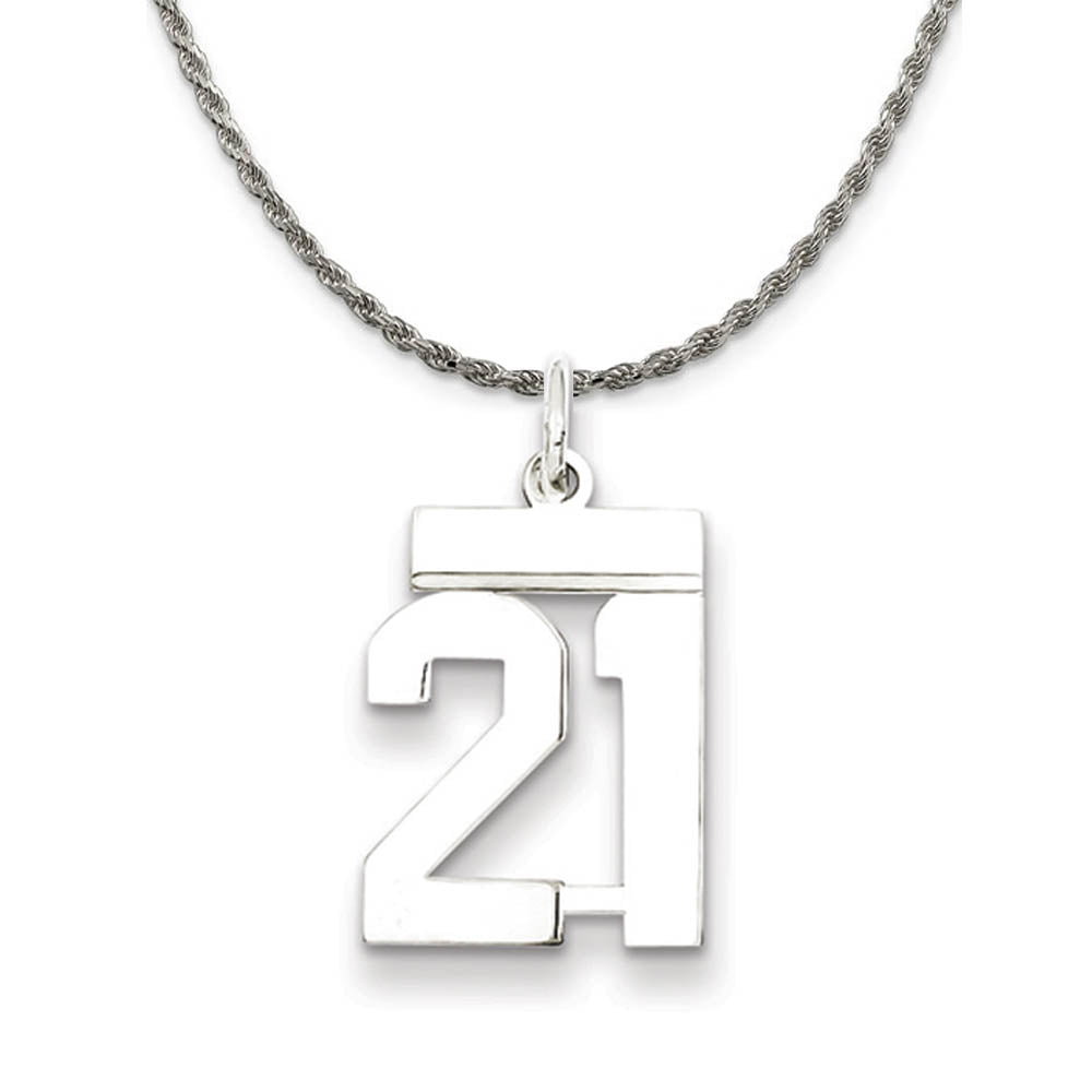 Sterling Silver Athletic Lg Polished Number 21 Necklace, Item N18238 by The Black Bow Jewelry Co.