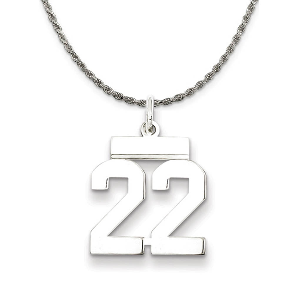 Sterling Silver Athletic Lg Polished Number 22 Necklace, Item N18239 by The Black Bow Jewelry Co.