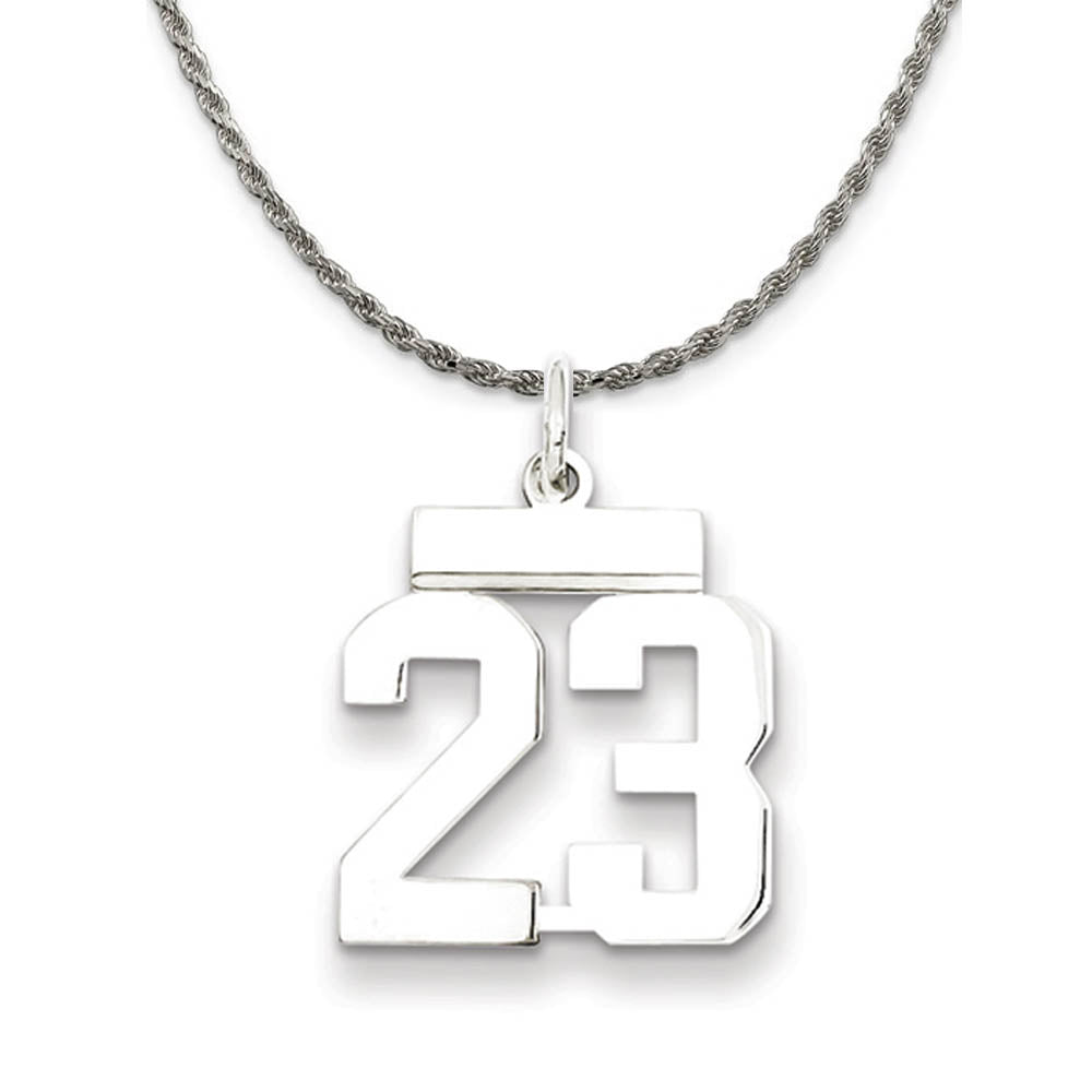 Sterling Silver Athletic Lg Polished Number 23 Necklace, Item N18240 by The Black Bow Jewelry Co.