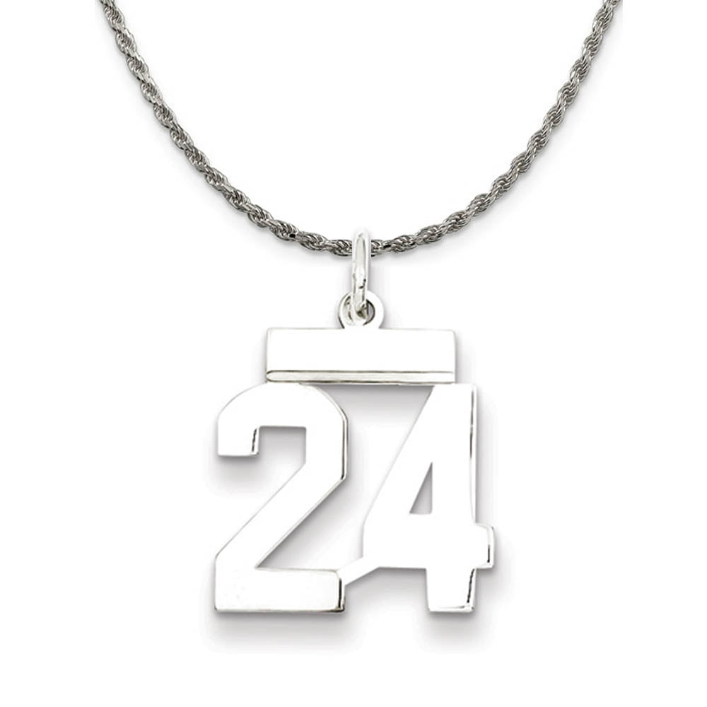 Sterling Silver Athletic Lg Polished Number 24 Necklace, Item N18241 by The Black Bow Jewelry Co.