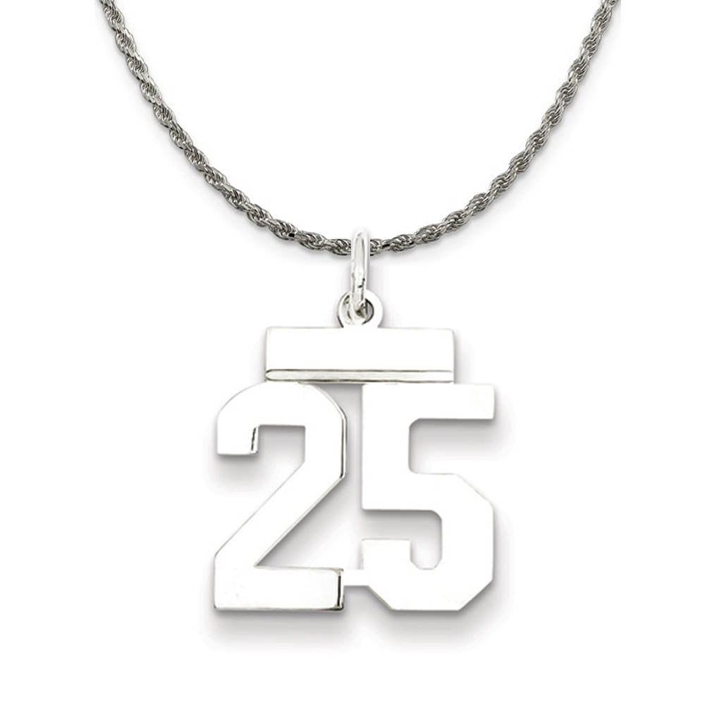 Sterling Silver Athletic Lg Polished Number 25 Necklace, Item N18242 by The Black Bow Jewelry Co.
