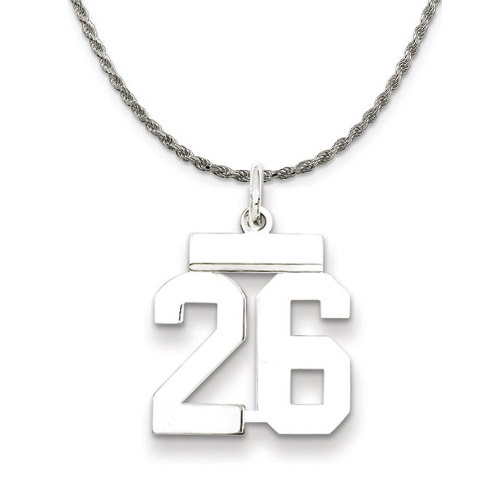 Sterling Silver Athletic Lg Polished Number 26 Necklace, Item N18243 by The Black Bow Jewelry Co.