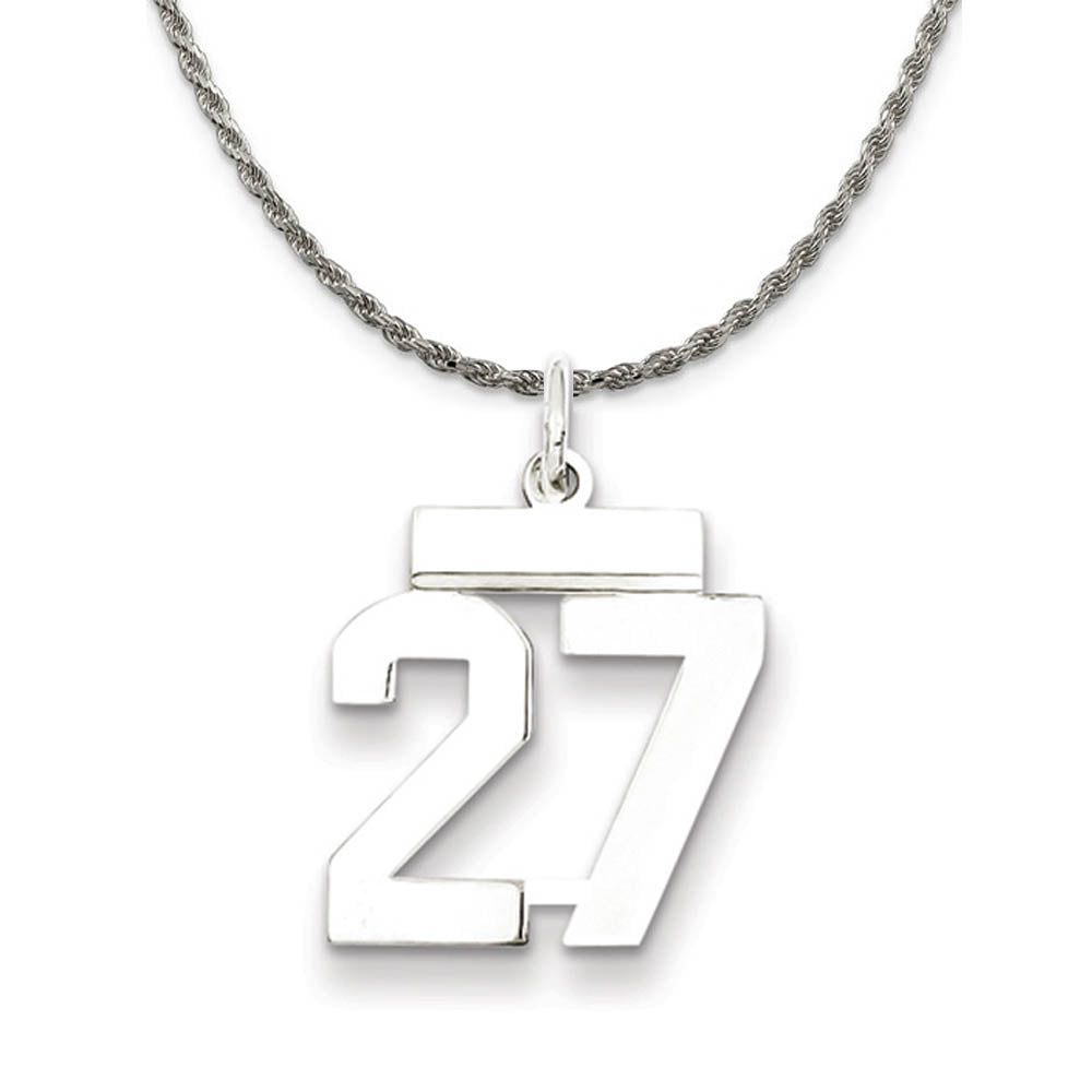 Sterling Silver Athletic Lg Polished Number 27 Necklace, Item N18244 by The Black Bow Jewelry Co.