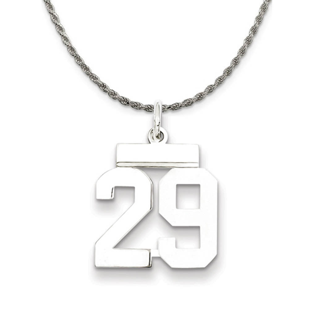 Sterling Silver Athletic Lg Polished Number 29 Necklace, Item N18246 by The Black Bow Jewelry Co.