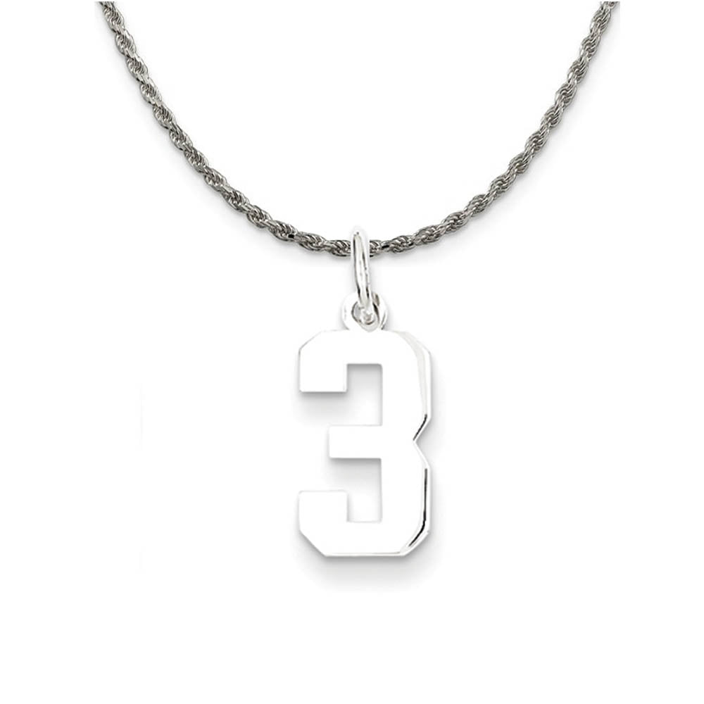 Sterling Silver Athletic Lg Polished Number 3 Necklace, Item N18247 by The Black Bow Jewelry Co.