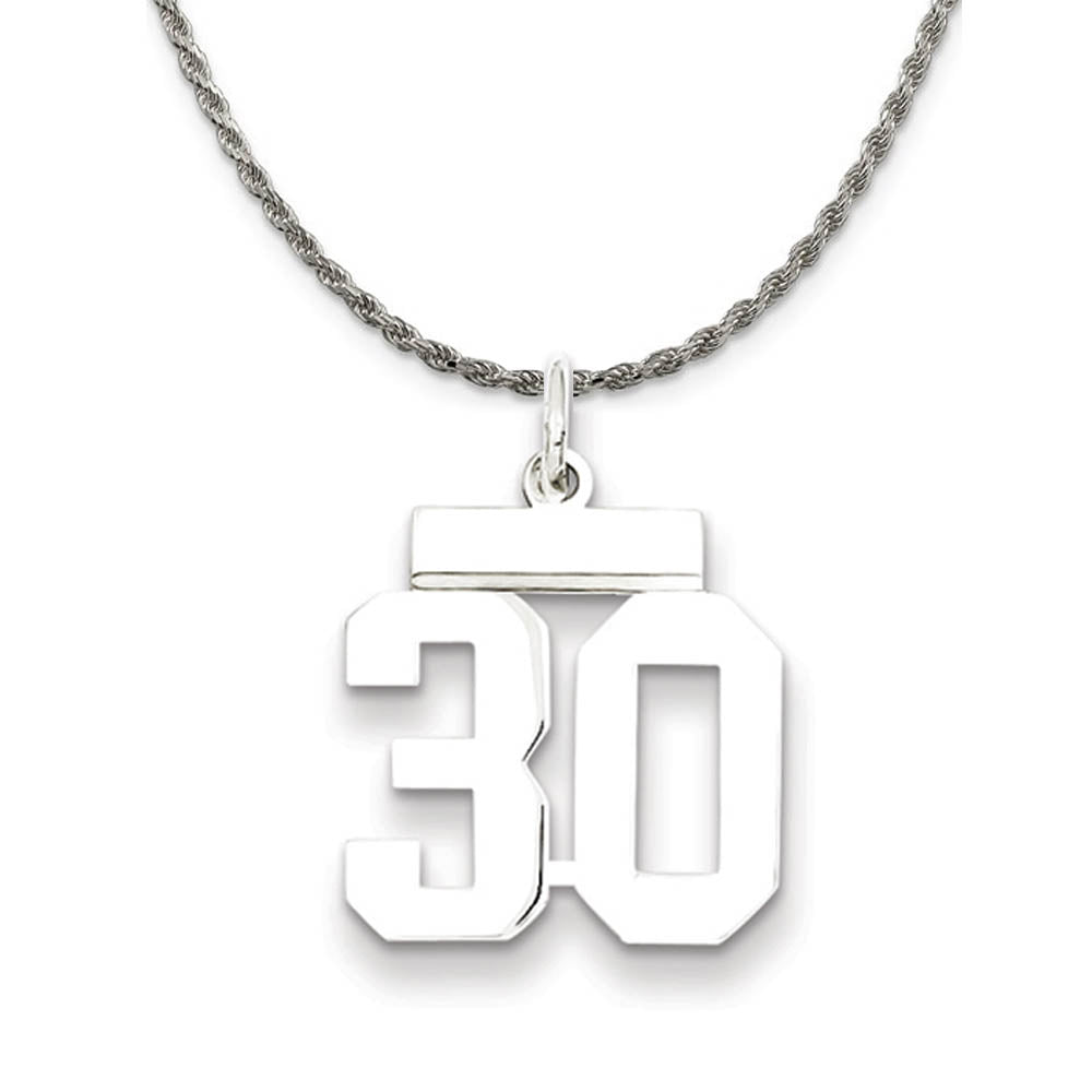 Sterling Silver Athletic Lg Polished Number 30 Necklace, Item N18248 by The Black Bow Jewelry Co.