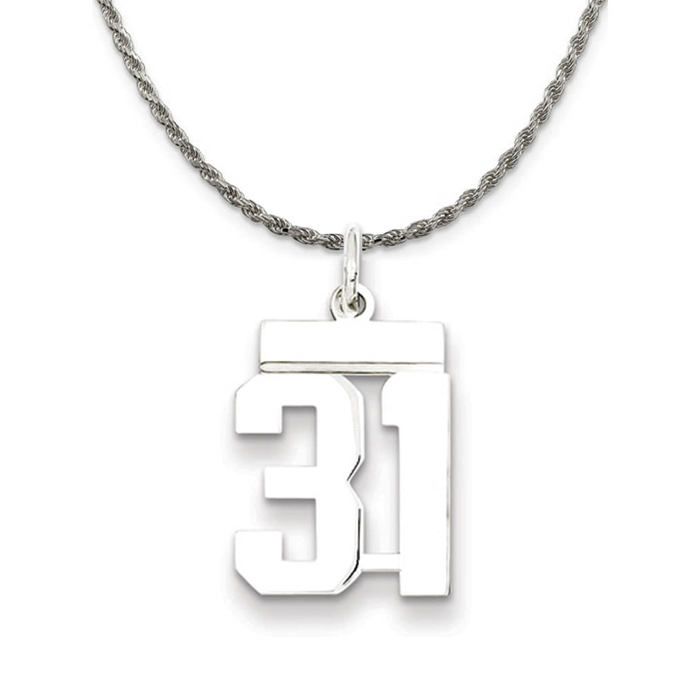 Sterling Silver Athletic Lg Polished Number 31 Necklace, Item N18249 by The Black Bow Jewelry Co.