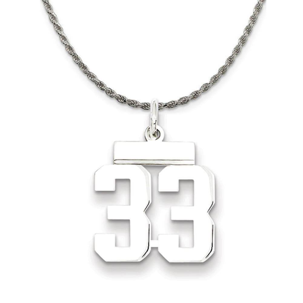 Sterling Silver Athletic Lg Polished Number 33 Necklace, Item N18251 by The Black Bow Jewelry Co.