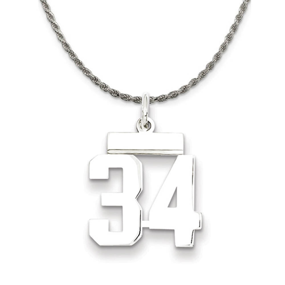 Sterling Silver Athletic Lg Polished Number 34 Necklace, Item N18252 by The Black Bow Jewelry Co.