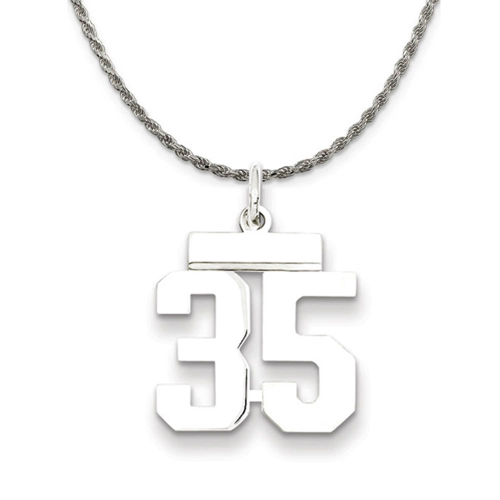 Sterling Silver Athletic Lg Polished Number 35 Necklace, Item N18253 by The Black Bow Jewelry Co.