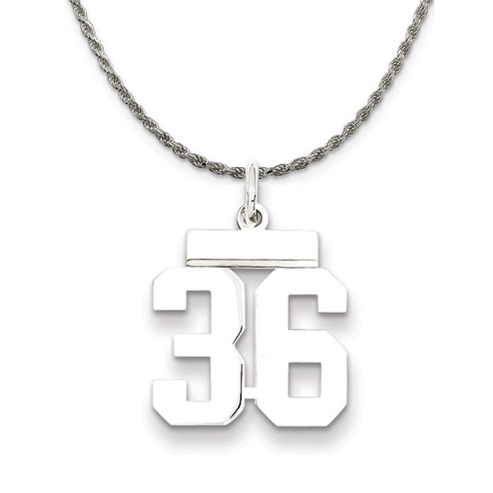 Sterling Silver Athletic Lg Polished Number 36 Necklace, Item N18254 by The Black Bow Jewelry Co.