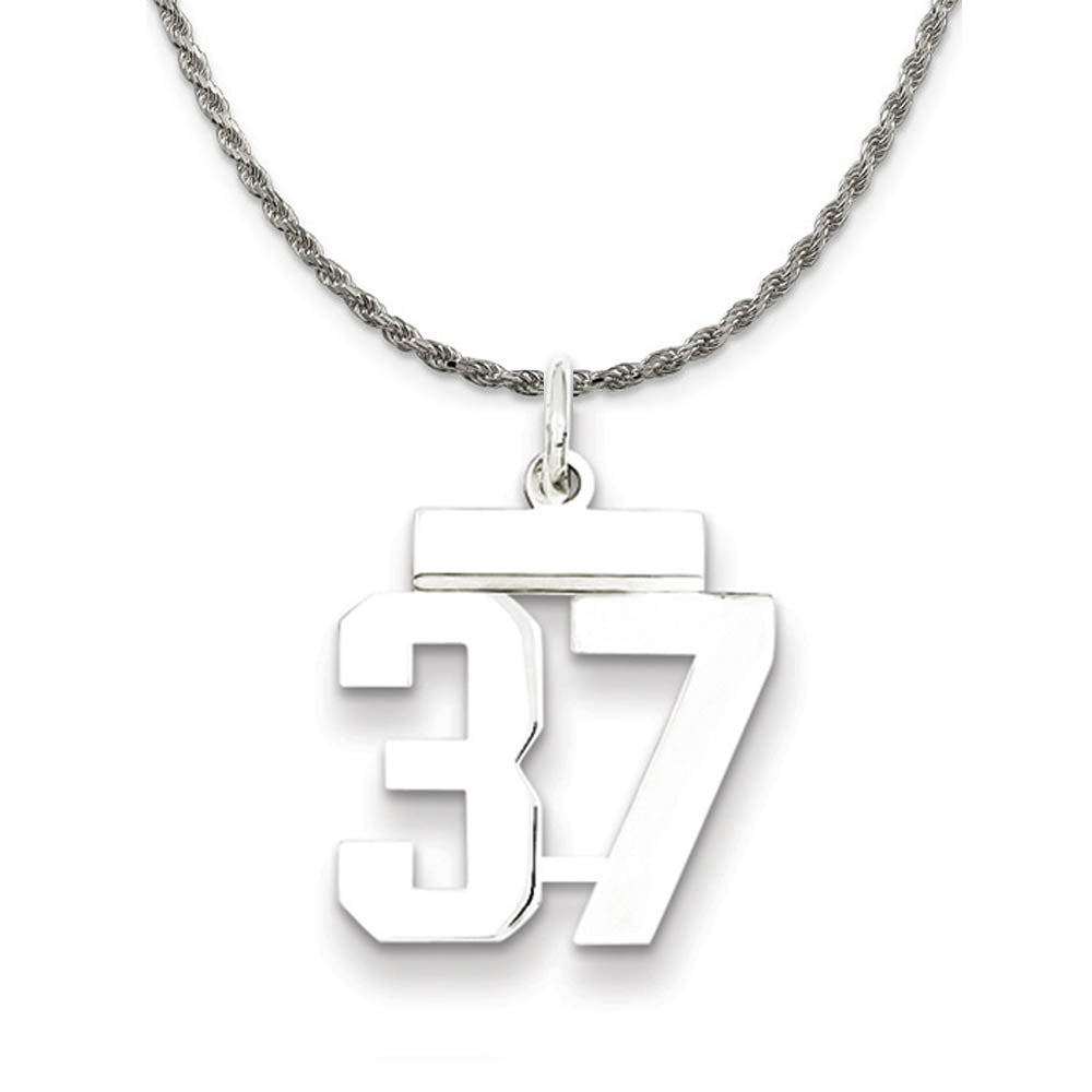 Sterling Silver Athletic Lg Polished Number 37 Necklace, Item N18255 by The Black Bow Jewelry Co.