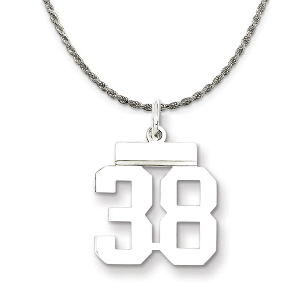 Sterling Silver Athletic Lg Polished Number 38 Necklace, Item N18256 by The Black Bow Jewelry Co.