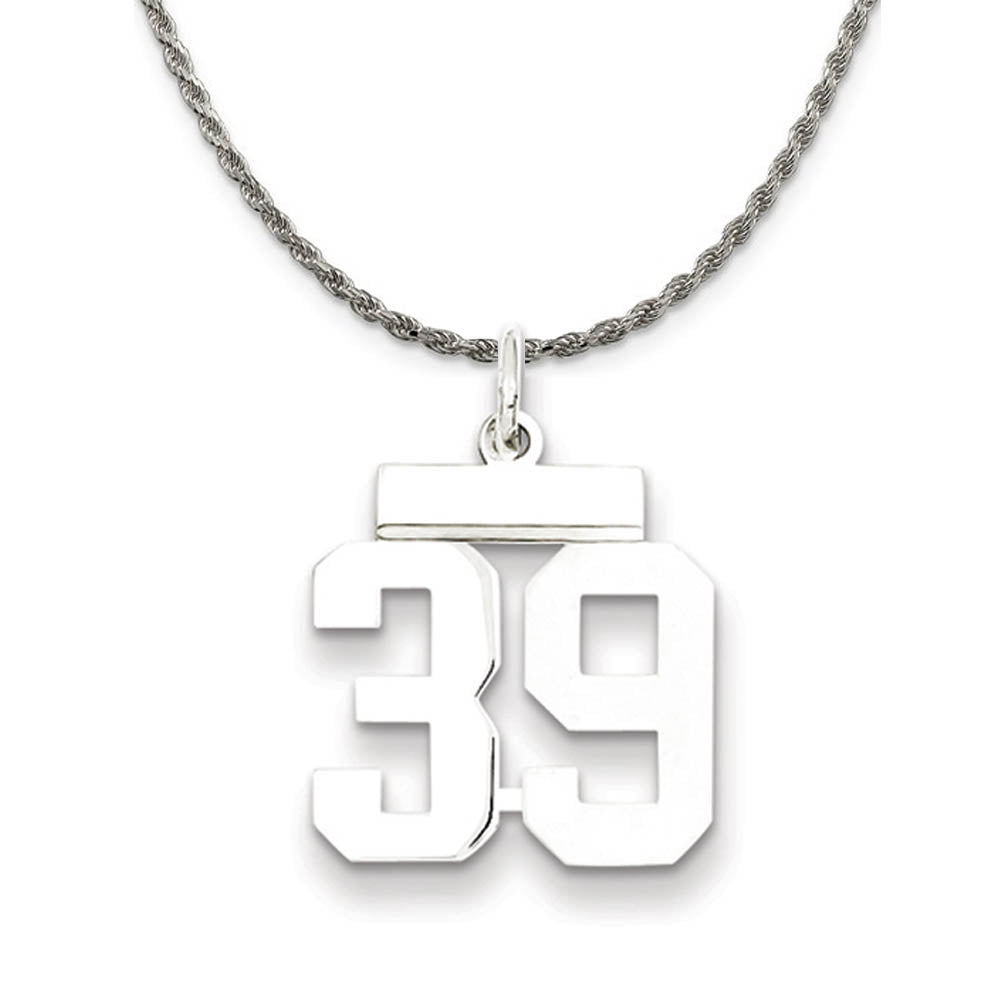 Sterling Silver Athletic Lg Polished Number 39 Necklace, Item N18257 by The Black Bow Jewelry Co.