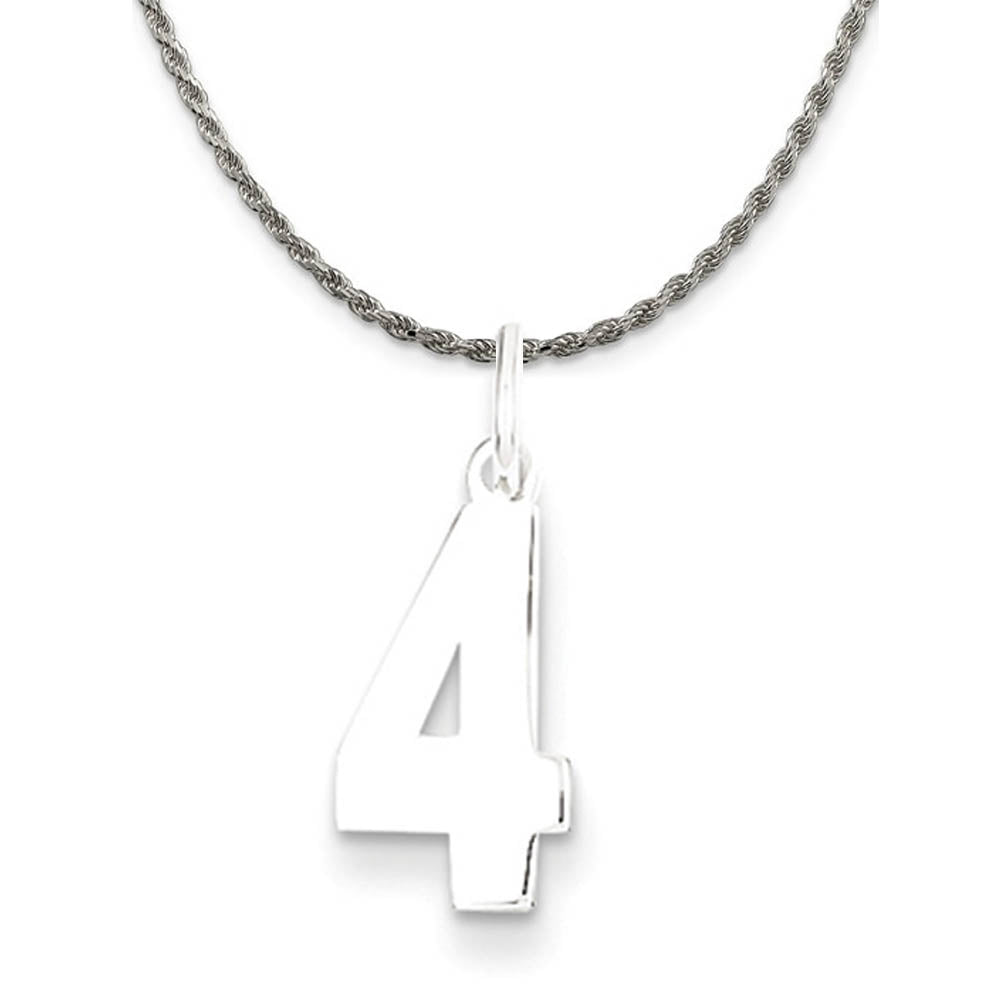 Sterling Silver Athletic Lg Polished Number 4 Necklace, Item N18258 by The Black Bow Jewelry Co.