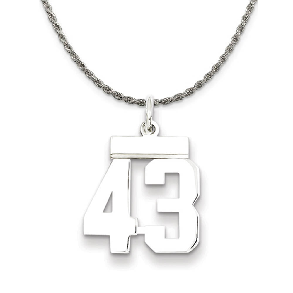Sterling Silver Athletic Lg Polished Number 43 Necklace, Item N18262 by The Black Bow Jewelry Co.