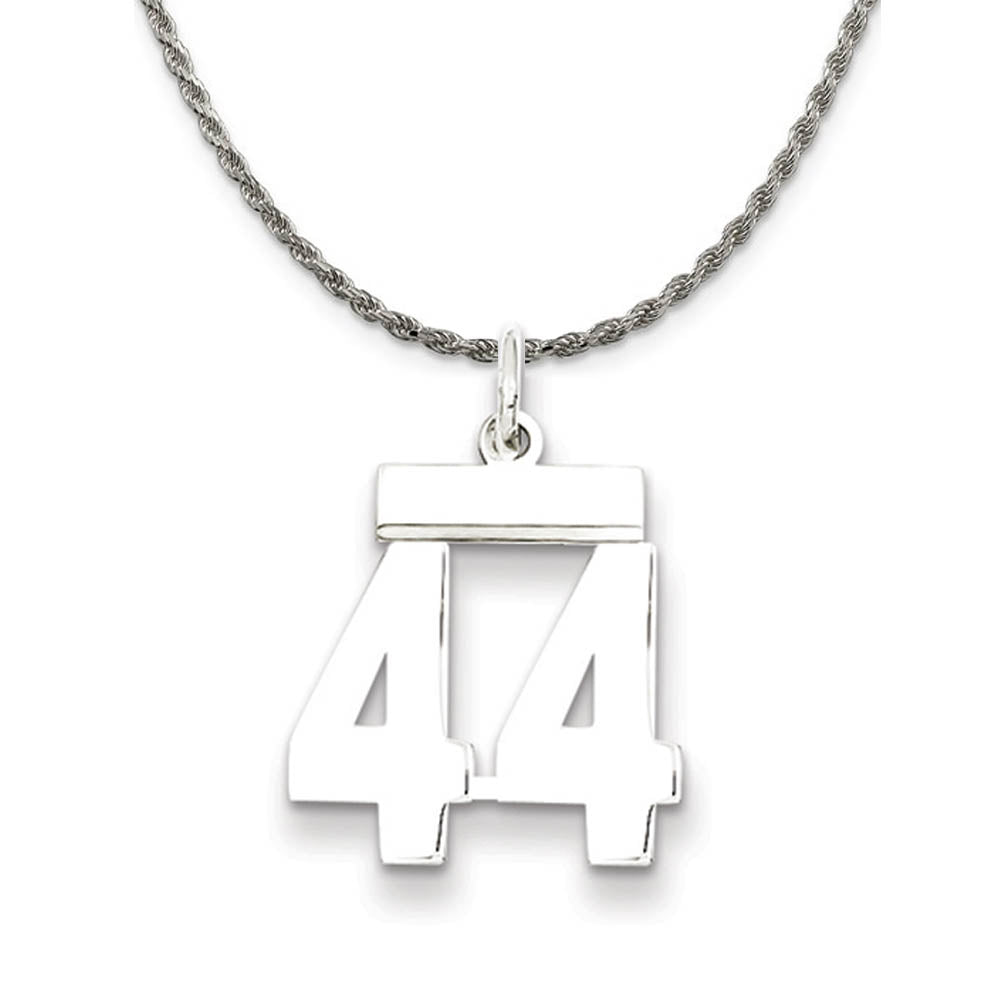 Sterling Silver Athletic Lg Polished Number 44 Necklace, Item N18263 by The Black Bow Jewelry Co.