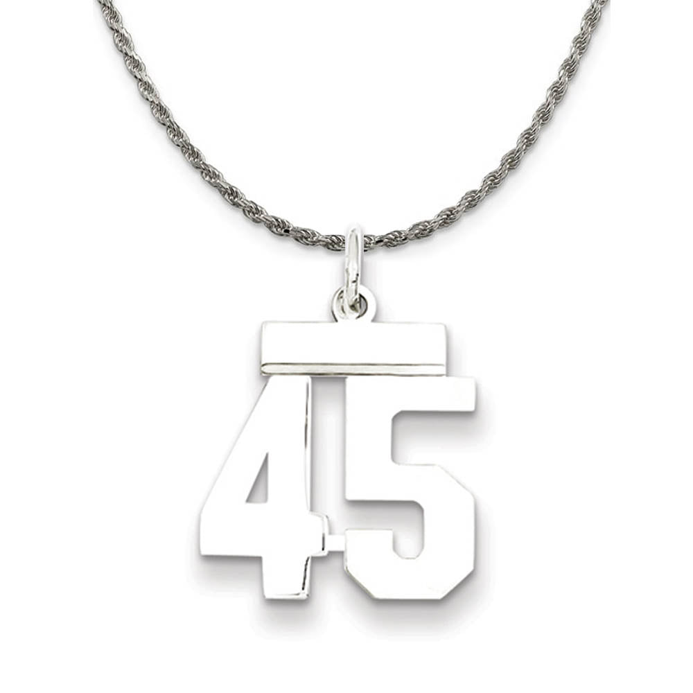 Sterling Silver Athletic Lg Polished Number 45 Necklace, Item N18264 by The Black Bow Jewelry Co.