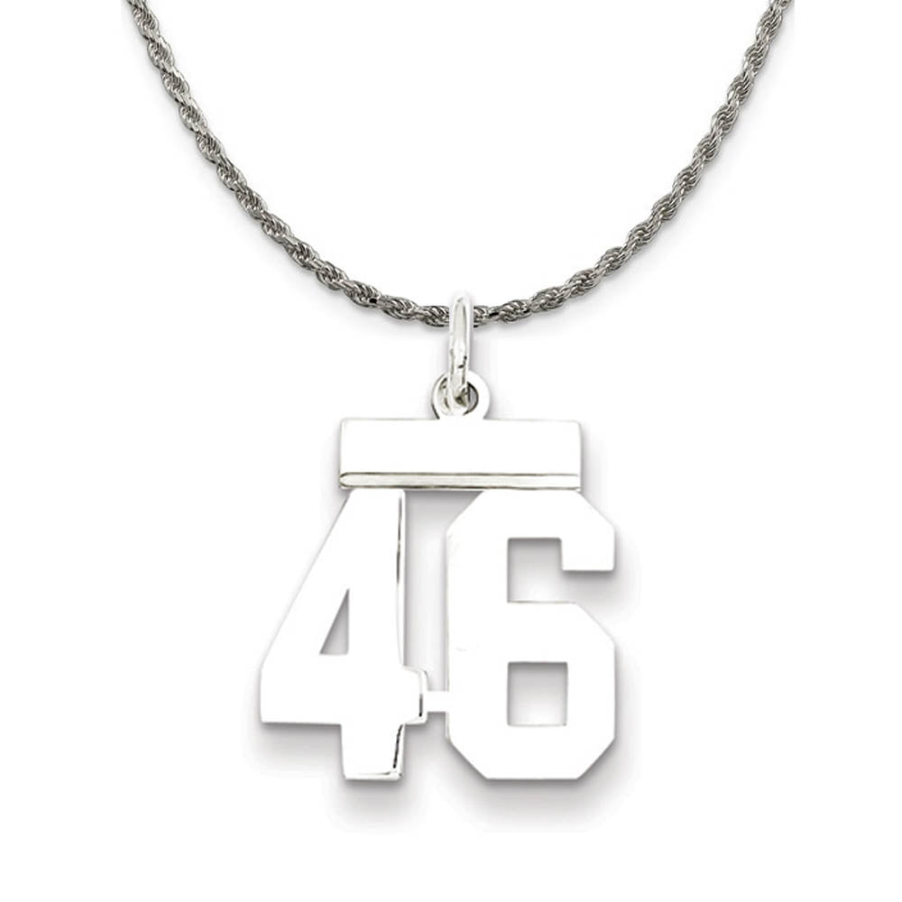 Sterling Silver Athletic Lg Polished Number 46 Necklace, Item N18265 by The Black Bow Jewelry Co.